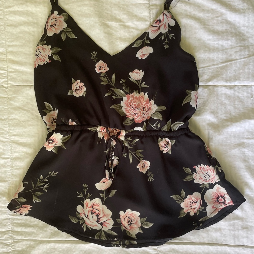 Streetwear Society Black Top with Pink Floral Design